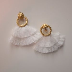 For Love and Lemons - White Loop Fringe Earrings